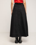 Falda denim midi, corte A, con cierre de botones y bolsillos laterales con botones - Tantra Spain