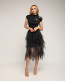 Falda de tul midi con cintura elastica y largo irregular  - Tantra Spain