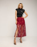 Falda midi de encaje con cintura elástica - Tantra Spain