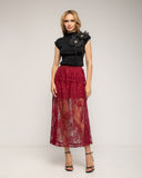 Falda midi de encaje con cintura elástica - Tantra Spain