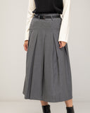 Midi plaid skirt with side pockets and belt