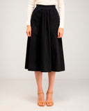 Micropuff midi skirt with front pockets and elastic at the back