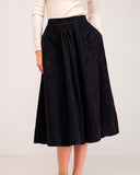 Micropuff midi skirt with front pockets and elastic at the back