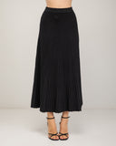 Pleated fine-knit midi skirt with elastic waist