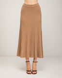 Pleated fine-knit midi skirt with elastic waist