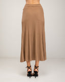 Pleated fine-knit midi skirt with elastic waist