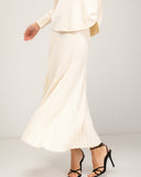 Pleated fine-knit midi skirt with elastic waist