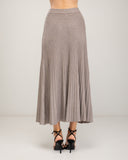 Pleated fine-knit midi skirt with elastic waist