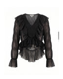 Top de volantes plisado con cuello pico  - Tantra Spain