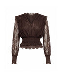 Lace top with elasticated cuffs and waistband, V-neck and ties
