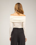 Fine knit off-the-shoulder boatneck top