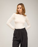 Fine knit top with boat neck and long sleeves