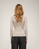 Fine knit top with boat neck and long sleeves