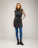Long vest with belt, waterproof at the front and knitted at the back with side pockets