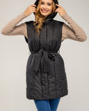 Long vest with belt, waterproof at the front and knitted at the back with side pockets