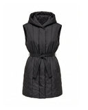 Long vest with belt, waterproof at the front and knitted at the back with side pockets