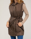 Long vest with belt, waterproof at the front and knitted at the back with side pockets