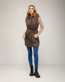 Long vest with belt, waterproof at the front and knitted at the back with side pockets