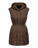 Long vest with belt, waterproof at the front and knitted at the back with side pockets