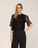 Blusa de encaje de cuello alto con manga francesa - Tantra Spain