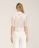 Blusa de encaje de cuello alto con manga francesa - Tantra Spain