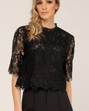 Blusa de encaje de cuello alto con manga francesa - Tantra Spain