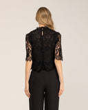Blusa de encaje de cuello alto con manga francesa - Tantra Spain