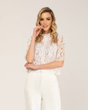 Blusa de encaje de cuello alto con manga francesa - Tantra Spain