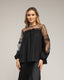 Blusa de gasa con mangas y hombros de tul y detalles de encaje. (BLACK) - Tantra Spain
