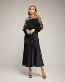 Blusa de gasa con mangas y hombros de tul y detalles de encaje. (BLACK) - Tantra Spain