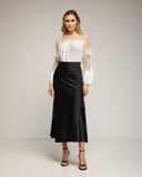 Blusa de gasa con mangas y hombros de tul y detalles de encaje. (WHITE) - Tantra Spain