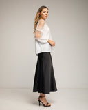 Blusa de gasa con mangas y hombros de tul y detalles de encaje. (WHITE) - Tantra Spain