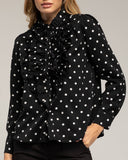 Blusa de lunares con volantes en el pecho. (NEGRA) - Tantra Spain