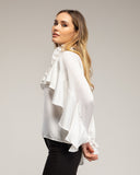 Blusa de raso con volantes en el cuello y puños. (WHITE) - Tantra Spain