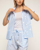 Blusa de rayas con bordados y manga corta con vuelta (Blue) - Tantra Spain