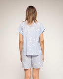 Blusa de rayas con bordados y manga corta con vuelta (Blue) - Tantra Spain