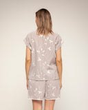 Blusa de rayas con bordados y manga corta con vuelta (Brown) - Tantra Spain