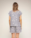 Blusa de rayas con bordados y manga corta con vuelta (Grey) - Tantra Spain