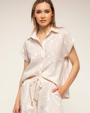Blusa de rayas con bordados y manga corta con vuelta (Yellow) - Tantra Spain