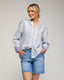 Blusa oversize de rayas con cuello mao, bordados étnicos en los puños y espalda. - Tantra Spain