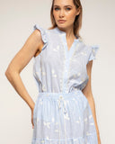 Blusa rayas bordados detalle encaje volantes en las mangas (Blue) - Tantra Spain