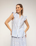 Blusa rayas bordados detalle encaje volantes en las mangas (Blue) - Tantra Spain