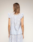 Blusa rayas bordados detalle encaje volantes en las mangas (Blue) - Tantra Spain