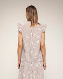 Blusa rayas bordados detalle encaje volantes en las mangas (Brown) - Tantra Spain