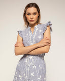 Blusa rayas bordados detalle encaje volantes en las mangas (Grey) - Tantra Spain