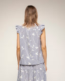 Blusa rayas bordados detalle encaje volantes en las mangas (Grey) - Tantra Spain
