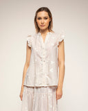 Blusa rayas bordados detalle encaje volantes en las mangas (Yellow) - Tantra Spain
