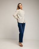 Camisa de cuadros con cuello mao y bordado en el hombro y espalda. (BEIGE) - Tantra Spain