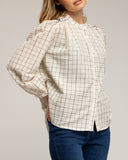 Camisa de cuadros con cuello mao y bordado en el hombro y espalda. (BEIGE) - Tantra Spain
