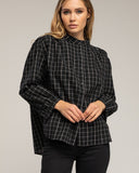 Camisa de cuadros con cuello mao y bordado en el hombro y espalda. (BLACK) - Tantra Spain